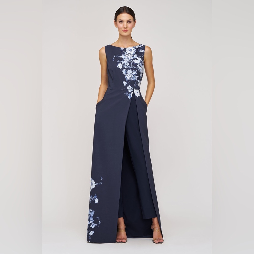 new Kay Unger ESTI WALK THRU JUMPSUIT Gown in Midnight blue floral